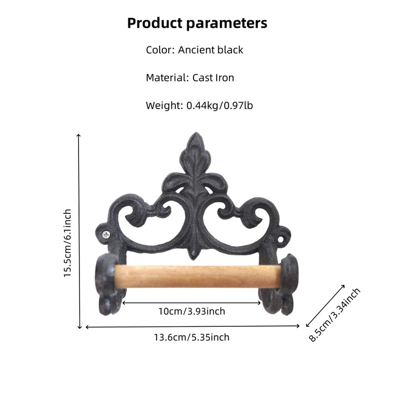 DPOWERFUL Antique Cast Iron Rustic Toilet Roll Holder Wall-Mounted Paper Holder Decor for Kitchen and Bathroom Without Lid - Image 1